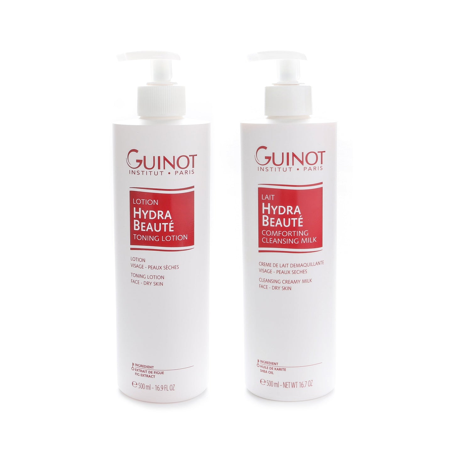 Guinot Cleansing Milk (Dry Skin) 500ml & Toning Lotion (Dry Skin) 500ml