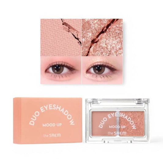 The Saem Mood Up Duo Eyeshadow 2 Types #CR01 Sugar Coral