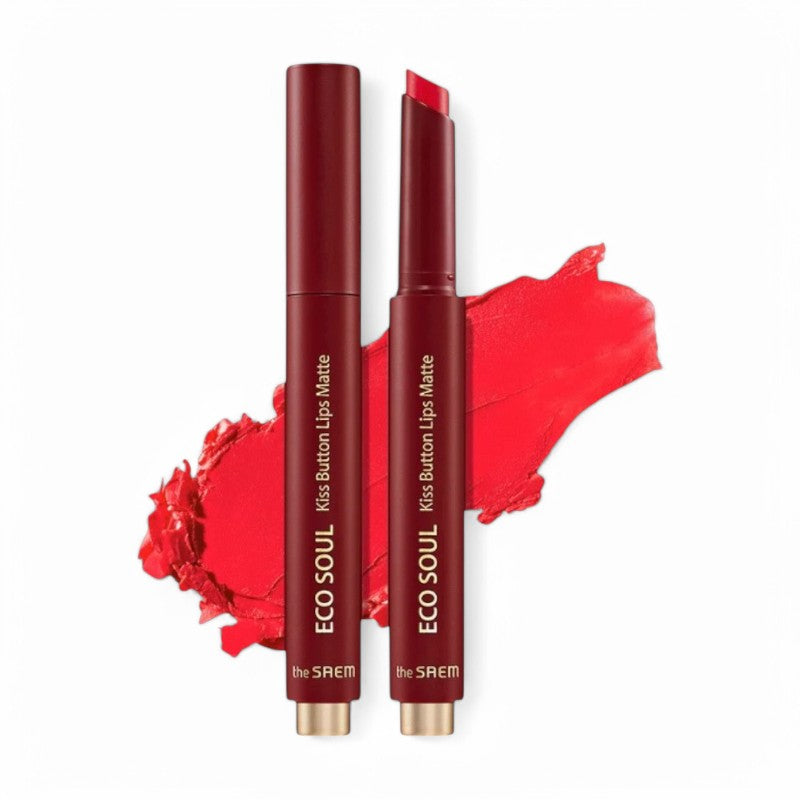 The Saem Eco Soul Kiss Button Lips Matte - 5 Colors #01 Neon Coral