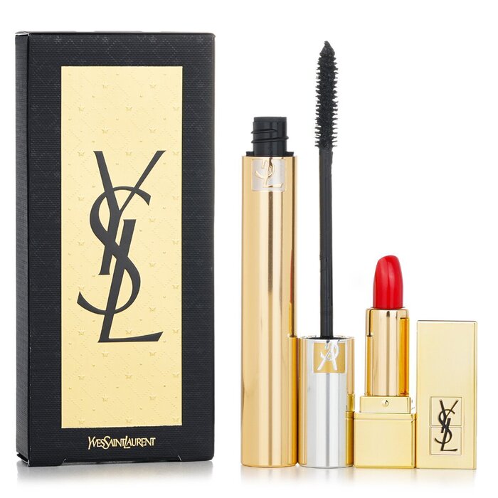 Yves Saint Laurent Mascara Volume Effet Faux Cils Set: 1x Mascara # 01 Black + 1x Mini Pure Colour Satiny Radiance #N1 LE1214 / 876407 2pcs