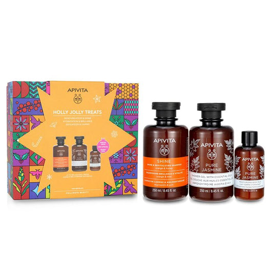 Apivita Holly Jolly Treats Set: Shine & Revitalizing Shampoo 250ml+ Pure Jasmine Shower Gel 250ml+ Pure Jasmine Body Milk 75ml 07919 3pcs