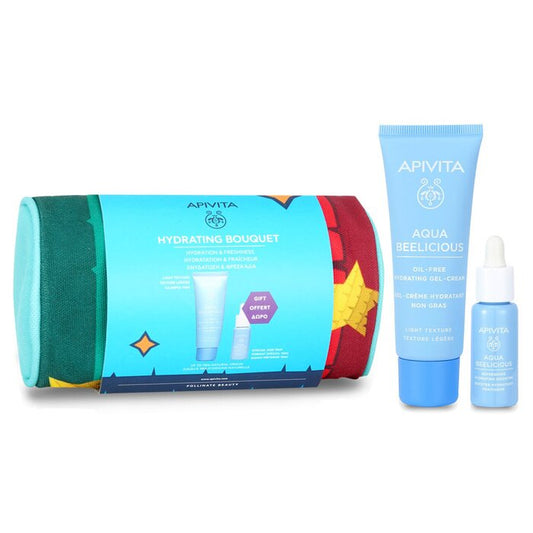 Apivita Hydrating Bouquet (Aqua Beelicious- Light Texture) Gift Set: Hydrating Gel-Cream 40ml+ Hydrating Booster 10ml+ Pouch 08675 2pcs+1Pouch