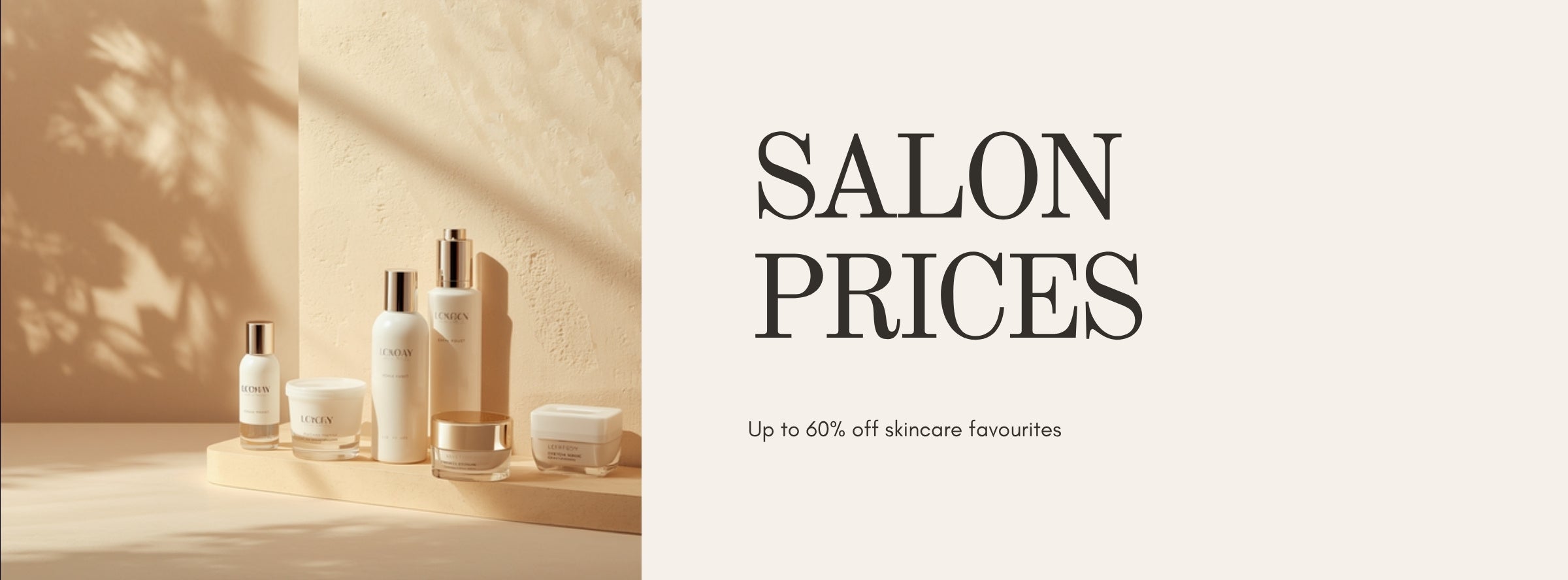 SkinLaber sale banner - Salon prices without the salon, up to 60% off professional skincare